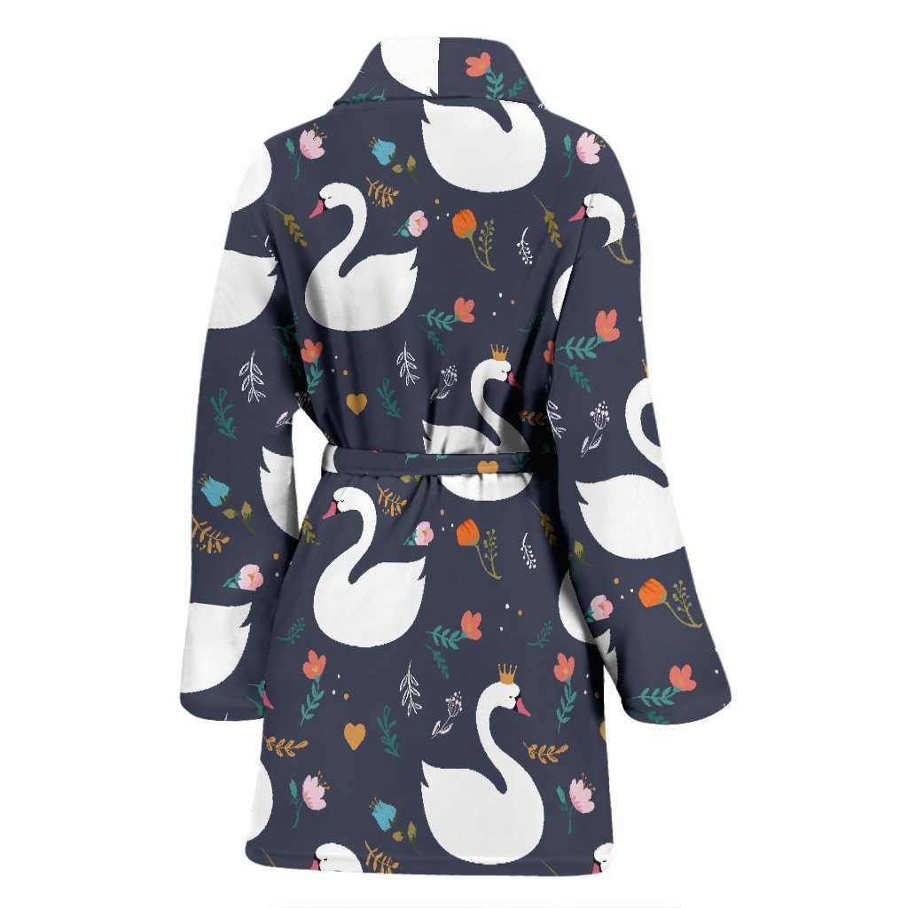 Queen Floral Swan Pattern Print Women Long Robe-grizzshop