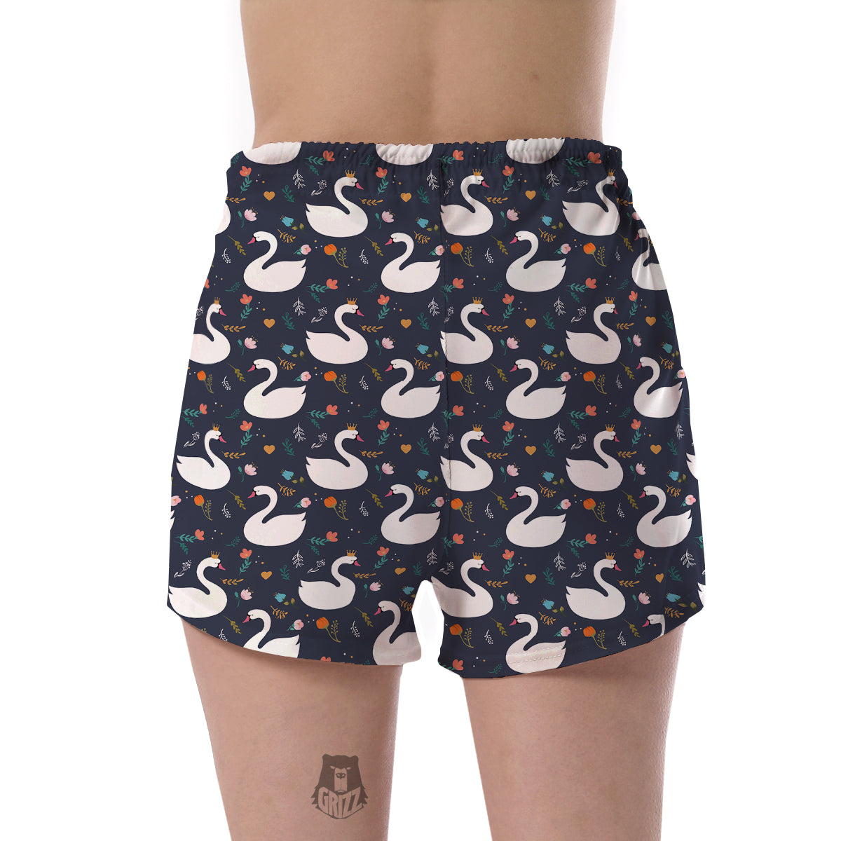 Queen Floral Swan Pattern Print Women's Shorts-grizzshop