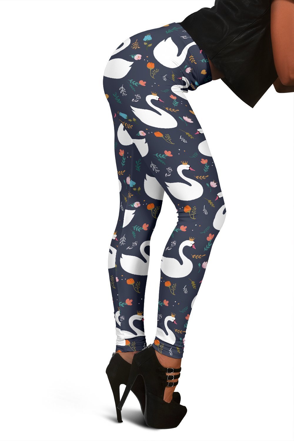 Queen Floral Swan Print Pattern Women Leggings-grizzshop