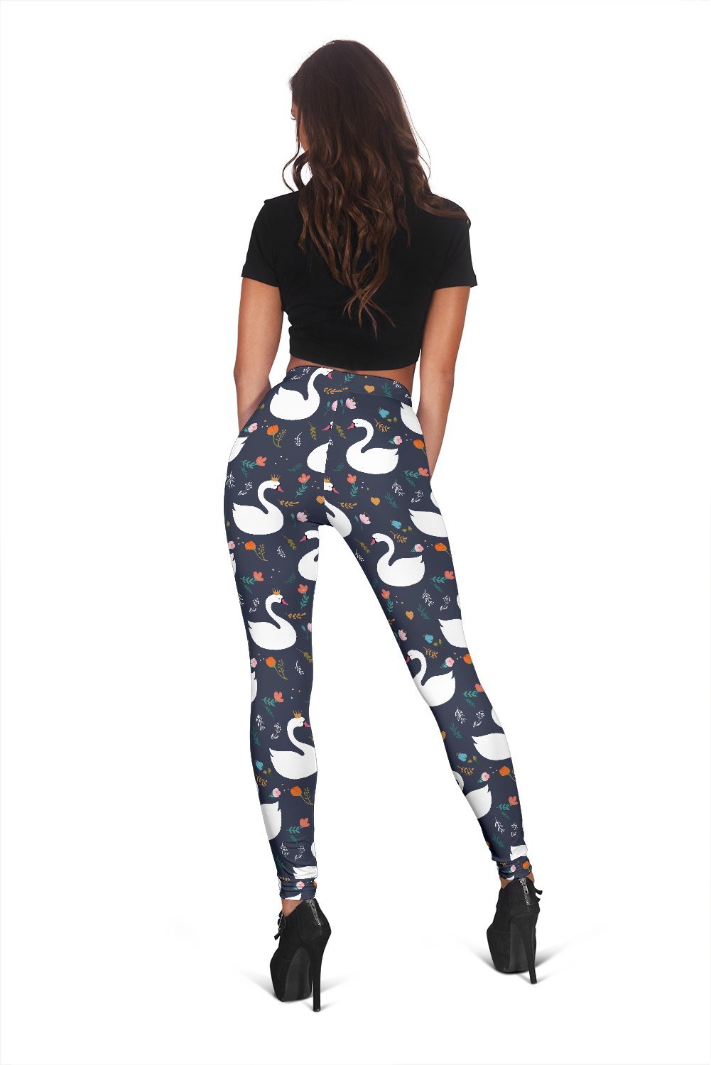 Queen Floral Swan Print Pattern Women Leggings-grizzshop