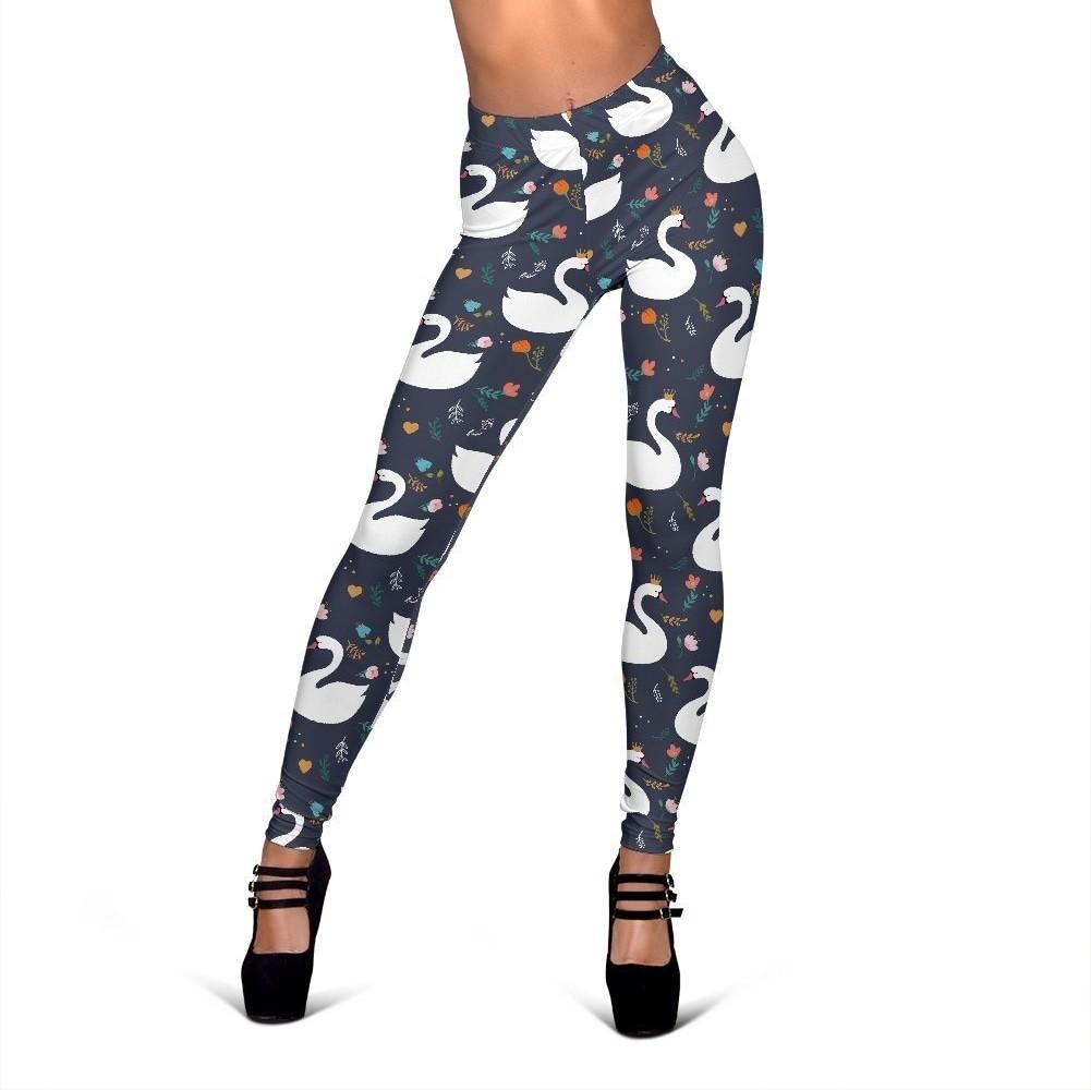 Queen Floral Swan Print Pattern Women Leggings-grizzshop