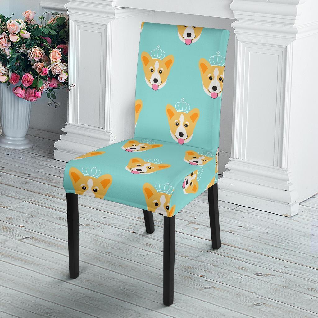 Queen King Corgi Pattern Print Chair Cover-grizzshop