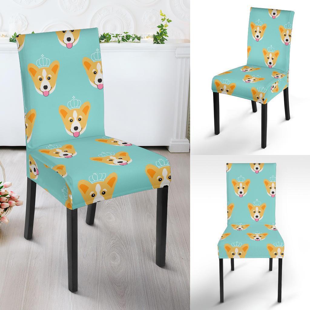 Queen King Corgi Pattern Print Chair Cover-grizzshop