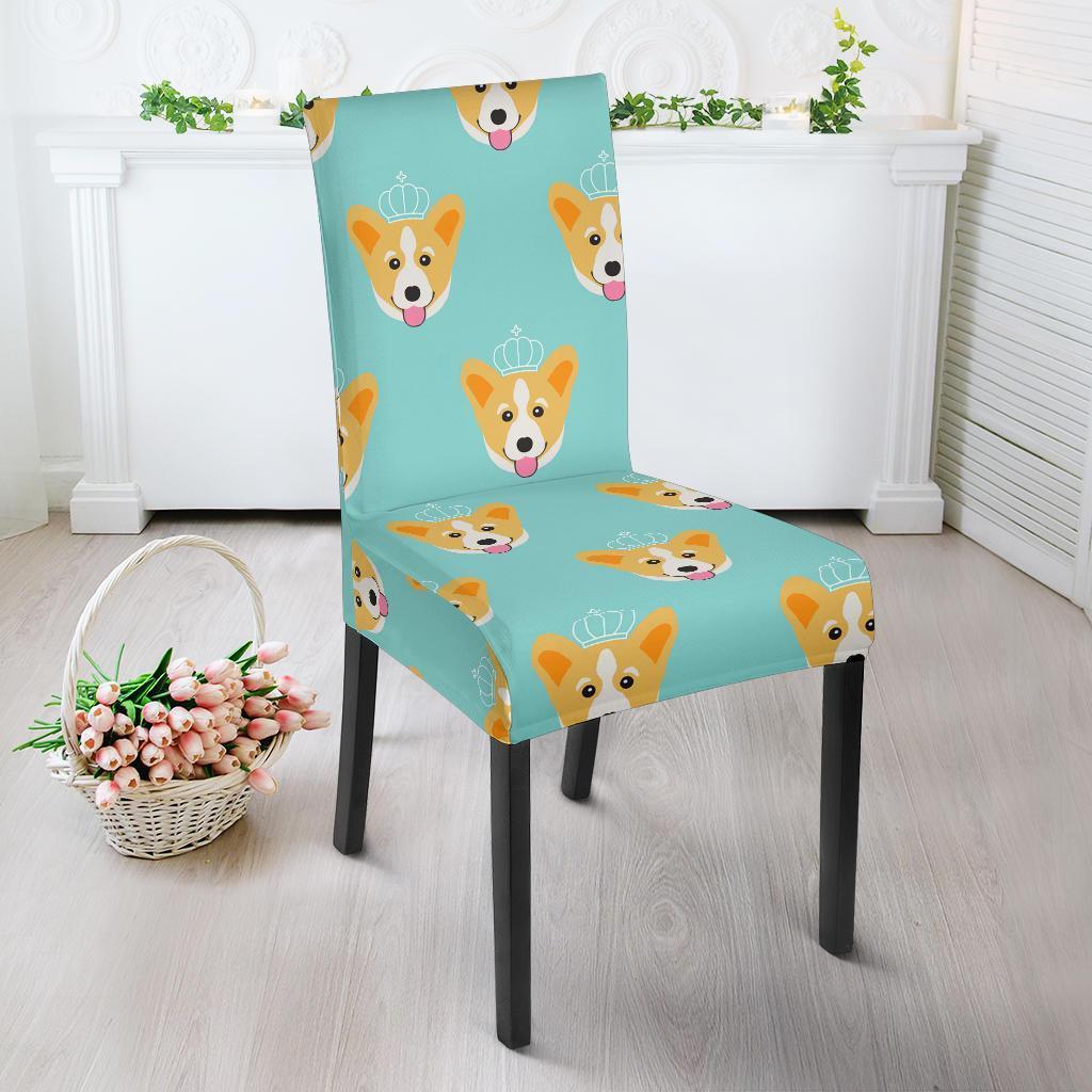 Queen King Corgi Pattern Print Chair Cover-grizzshop