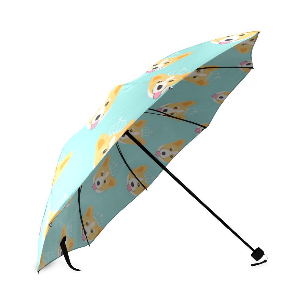 Queen King Corgi Pattern Print Foldable Umbrella-grizzshop