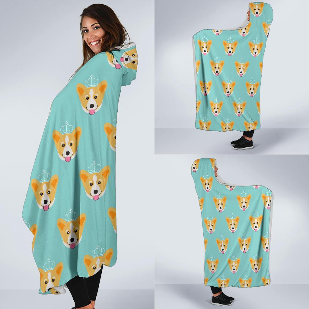 Queen King Corgi Pattern Print Hooded Blanket-grizzshop