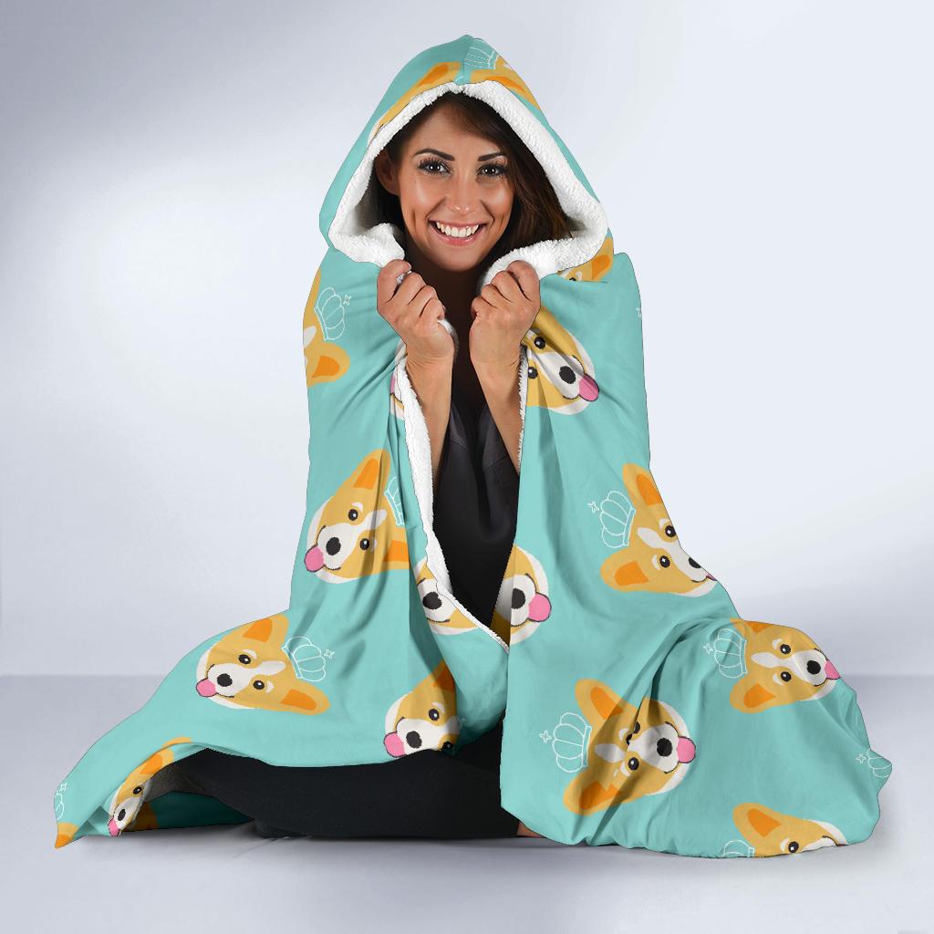 Queen King Corgi Pattern Print Hooded Blanket-grizzshop