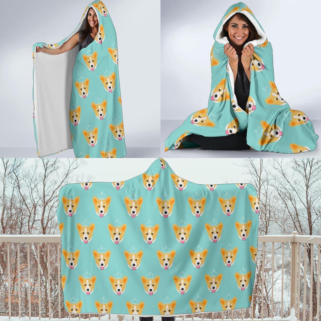 Queen King Corgi Pattern Print Hooded Blanket-grizzshop