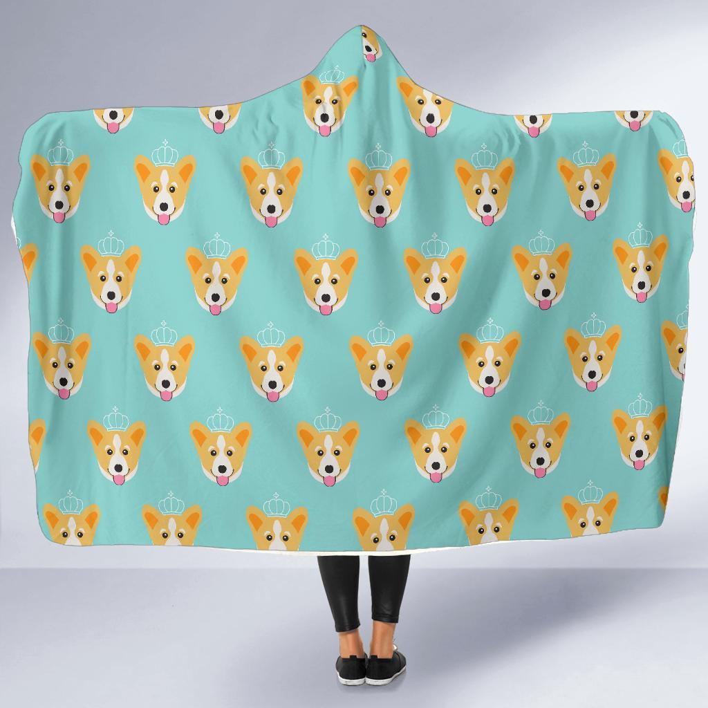 Queen King Corgi Pattern Print Hooded Blanket-grizzshop