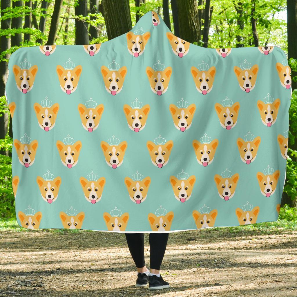 Queen King Corgi Pattern Print Hooded Blanket-grizzshop