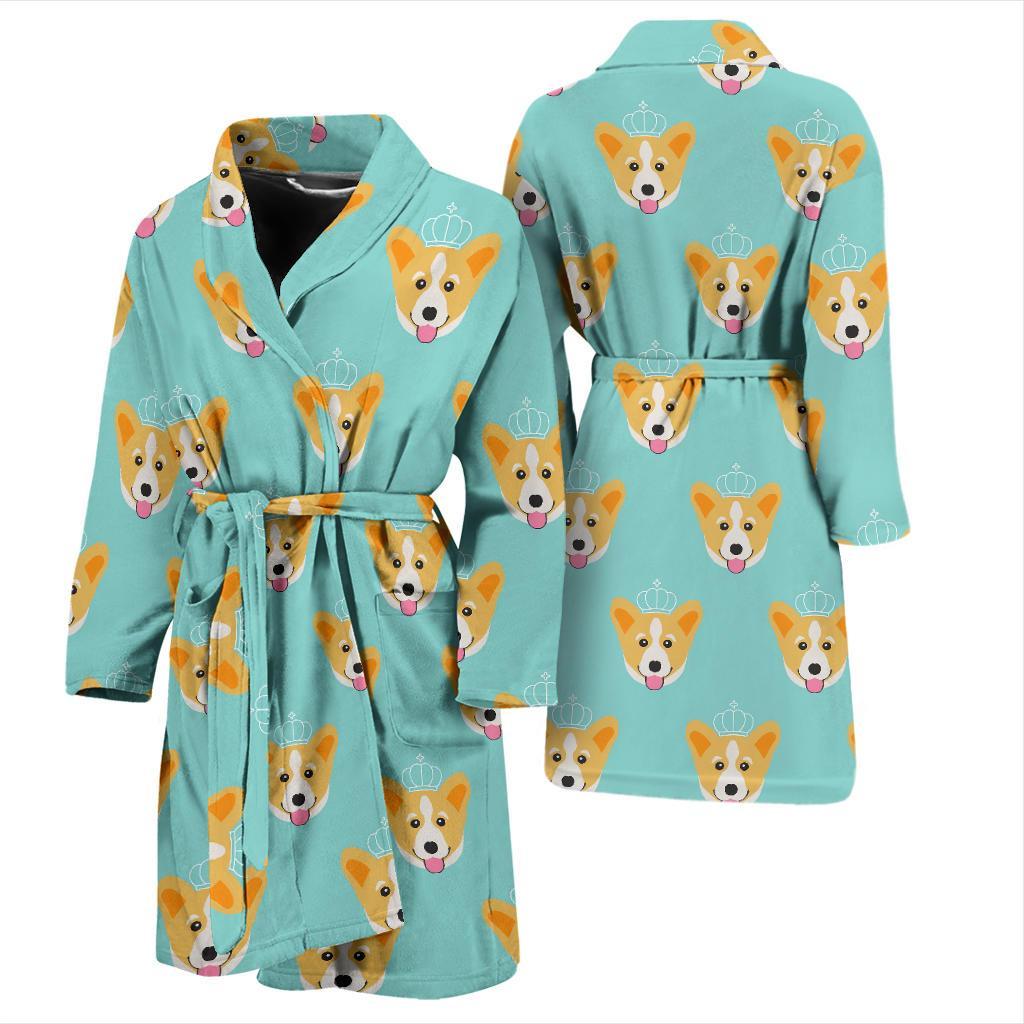 Queen King Corgi Pattern Print Men Long Robe-grizzshop