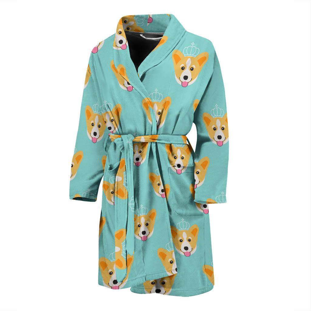 Queen King Corgi Pattern Print Men Long Robe-grizzshop