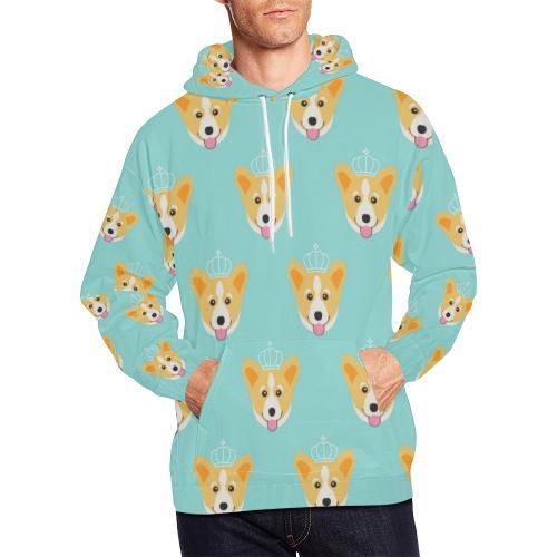 Queen King Corgi Pattern Print Men Pullover Hoodie-grizzshop