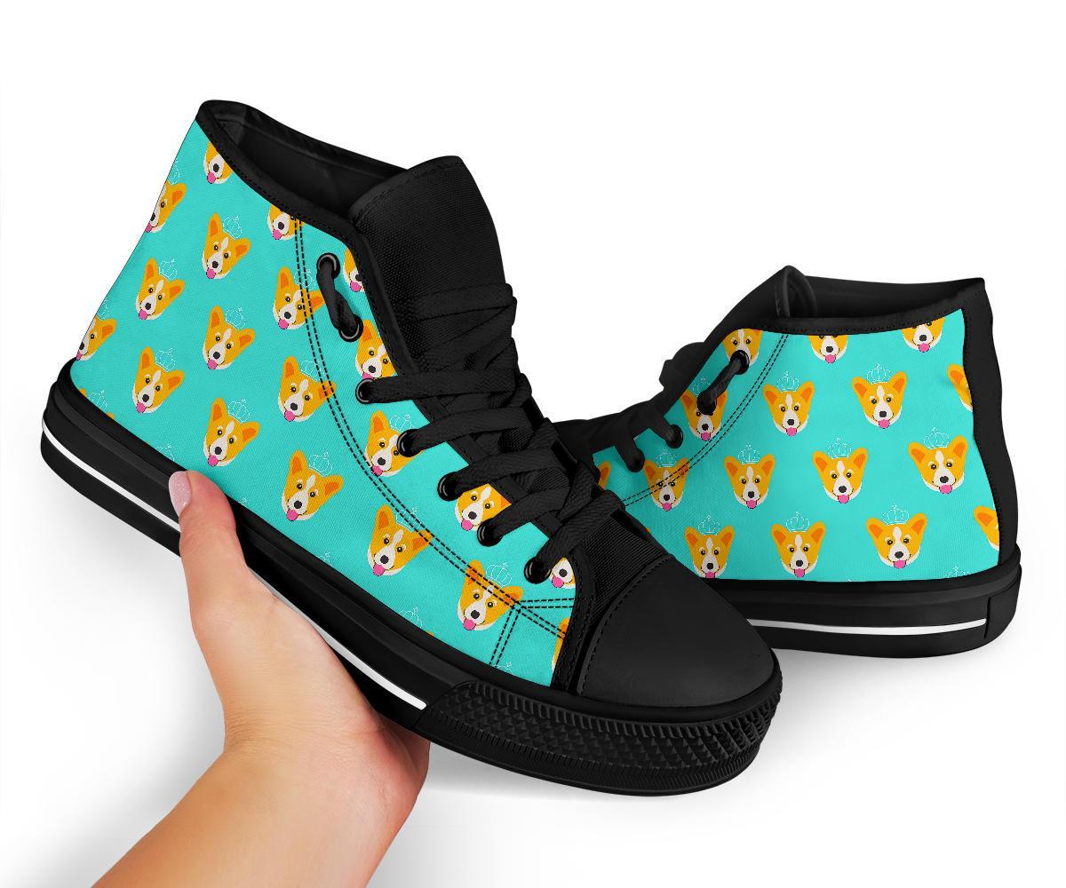 Queen King Corgi Pattern Print Men Women's High Top Shoes-grizzshop