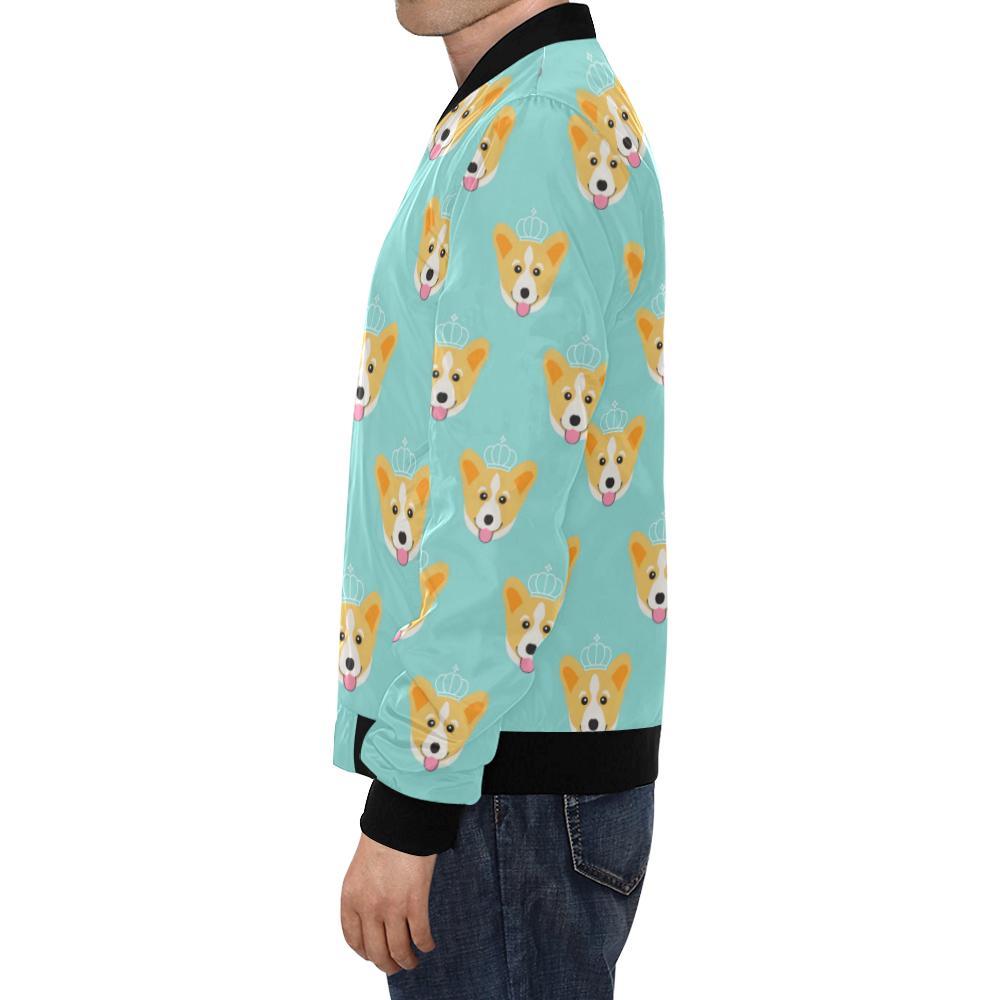 Queen King Corgi Pattern Print Men's Bomber Jacket-grizzshop