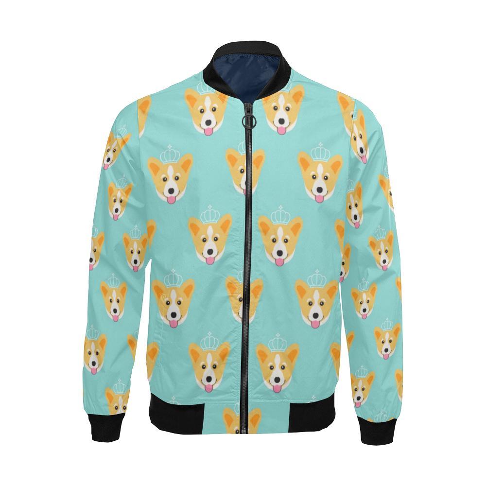 Queen King Corgi Pattern Print Men's Bomber Jacket-grizzshop