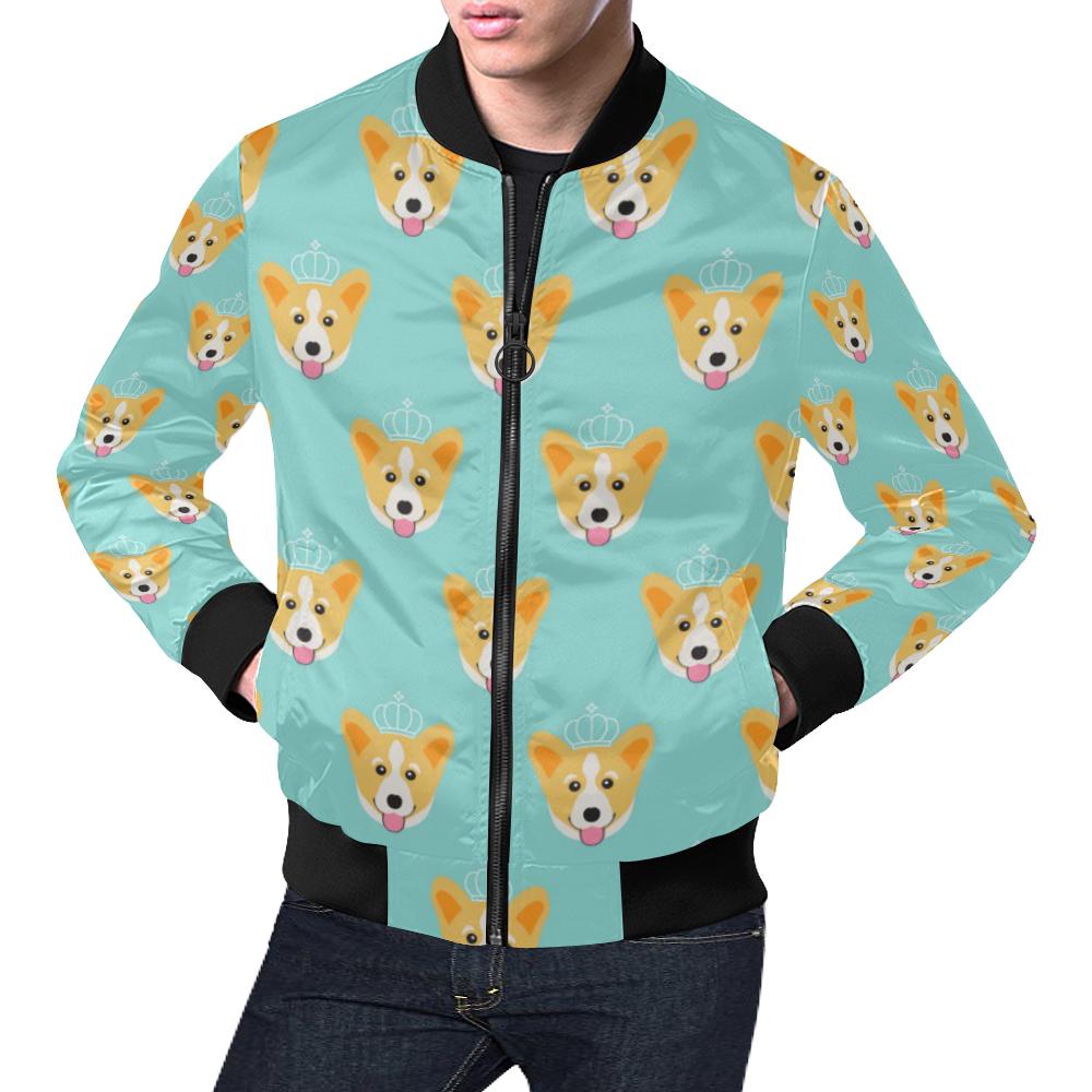 Queen King Corgi Pattern Print Men's Bomber Jacket-grizzshop