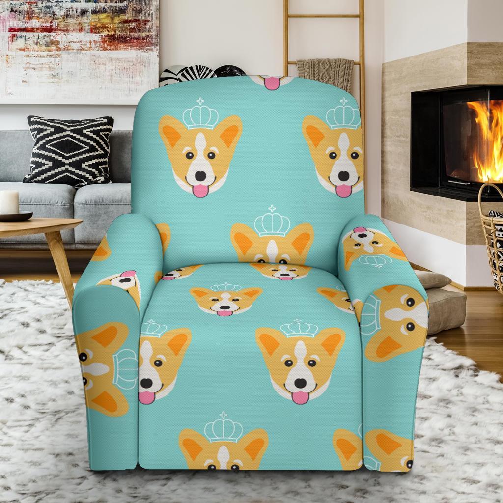 Queen King Corgi Pattern Print Recliner Cover-grizzshop