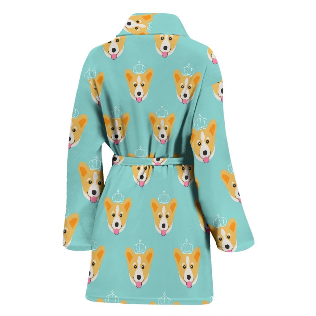 Queen King Corgi Pattern Print Women Long Robe-grizzshop