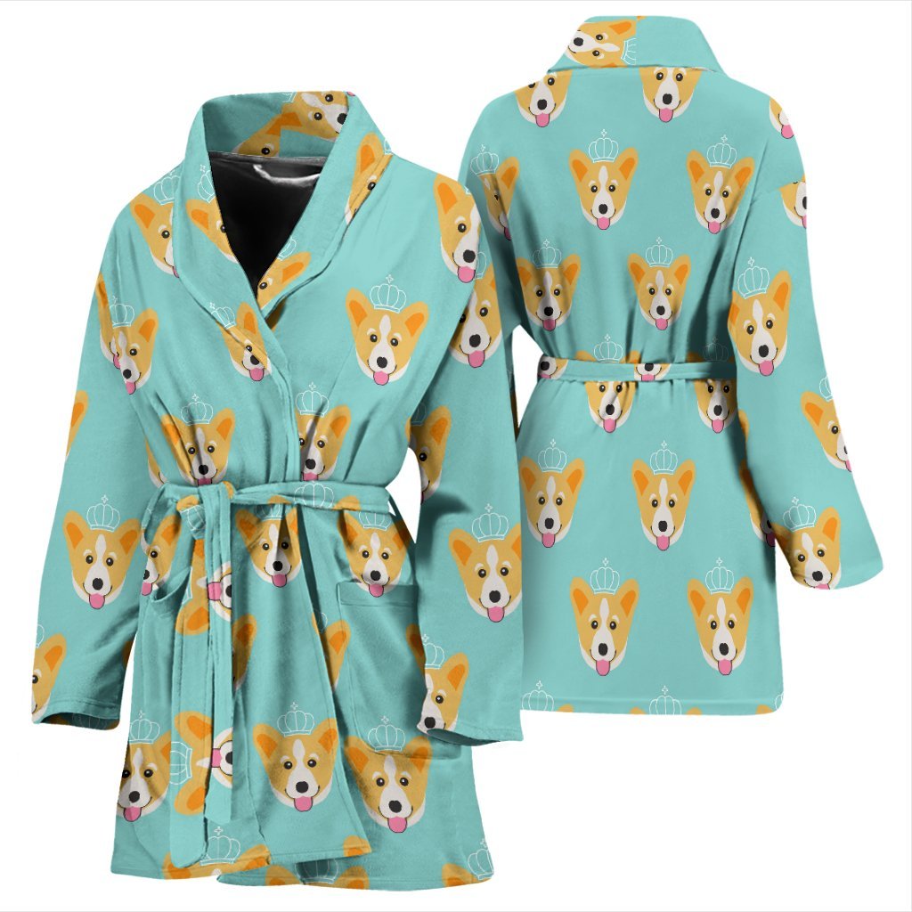 Queen King Corgi Pattern Print Women Long Robe-grizzshop