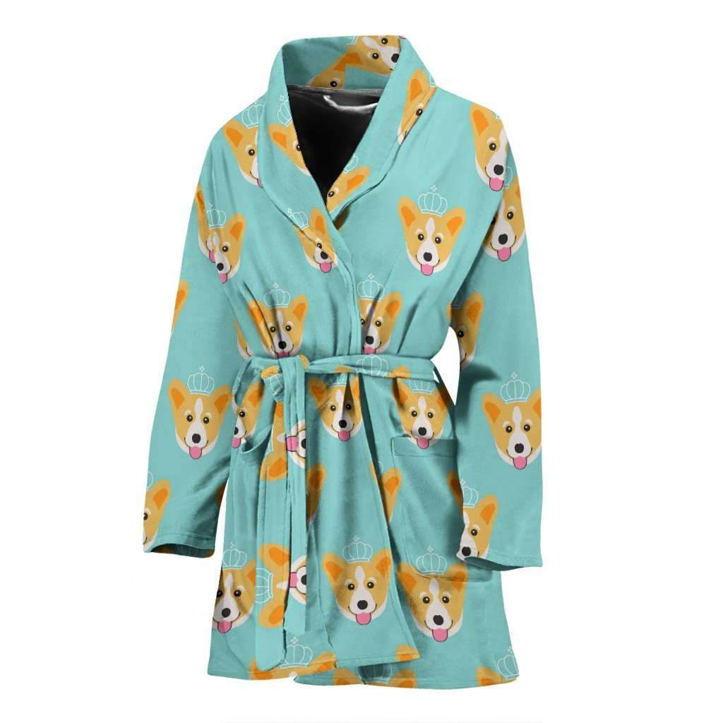 Queen King Corgi Pattern Print Women Long Robe-grizzshop