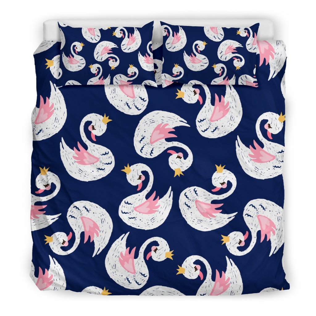 Queen Swan Pattern Print Duvet Cover Bedding Set-grizzshop