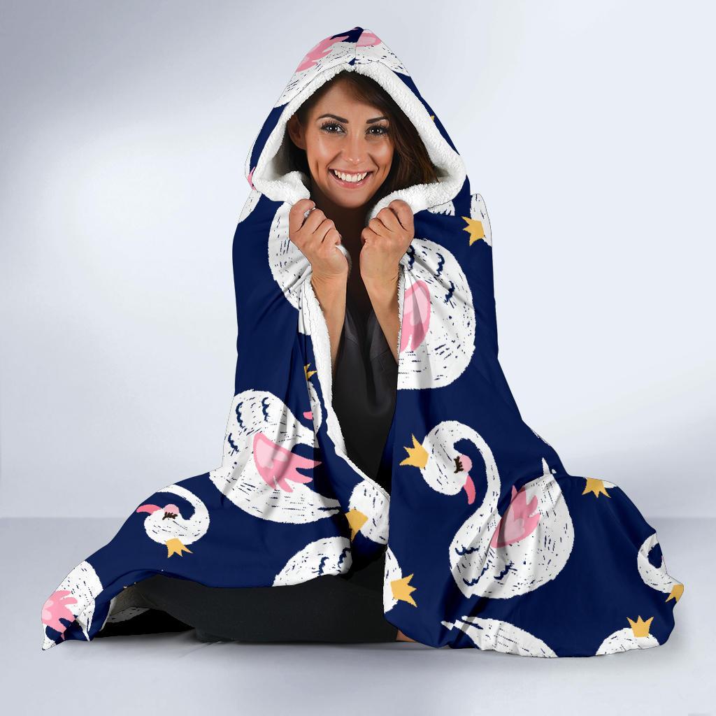 Queen Swan Pattern Print Hooded Blanket-grizzshop