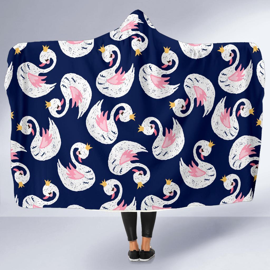 Queen Swan Pattern Print Hooded Blanket-grizzshop