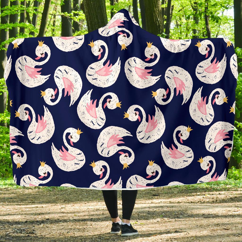 Queen Swan Pattern Print Hooded Blanket-grizzshop