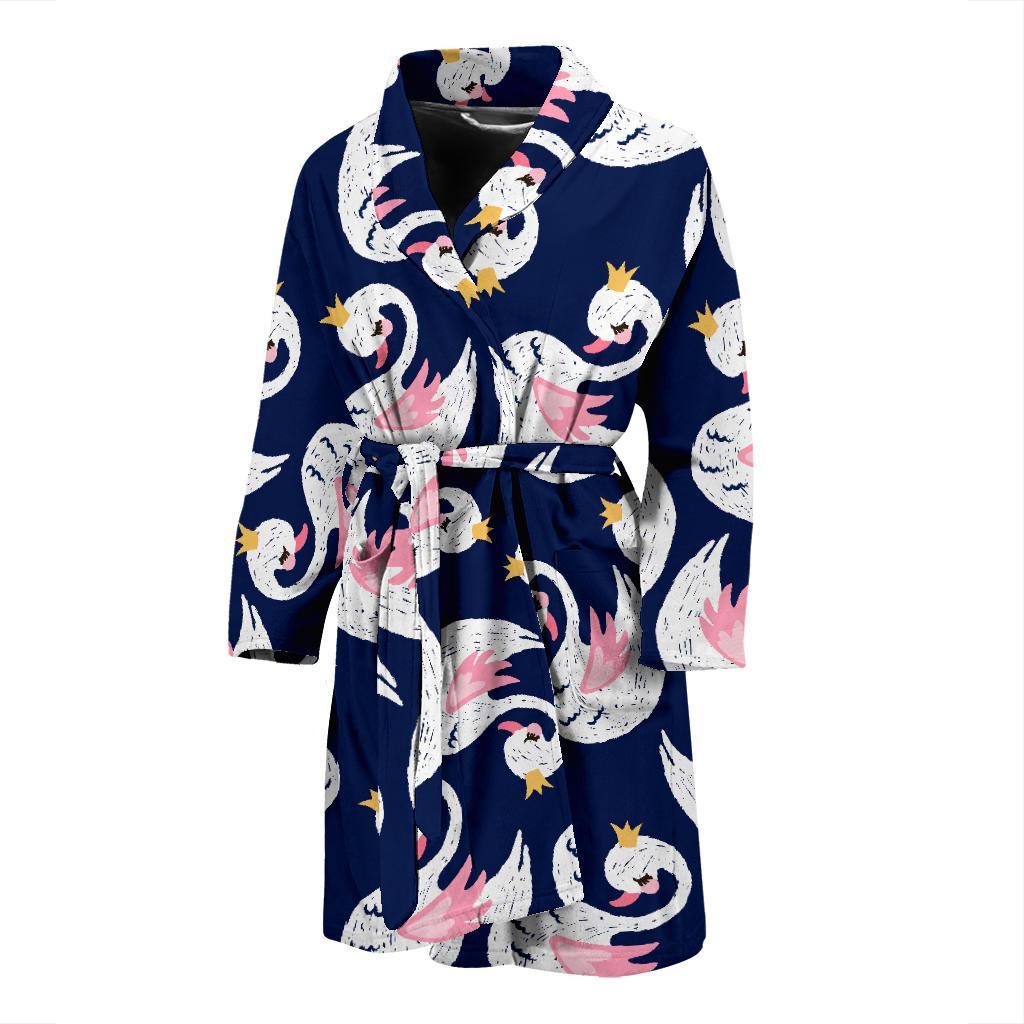 Queen Swan Pattern Print Men Long Robe-grizzshop