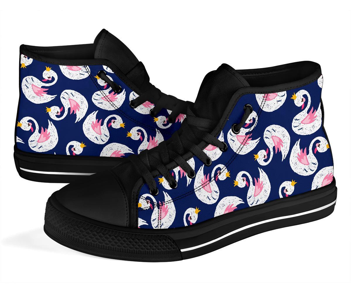 Queen Swan Pattern Print Men Women's High Top Shoes-grizzshop
