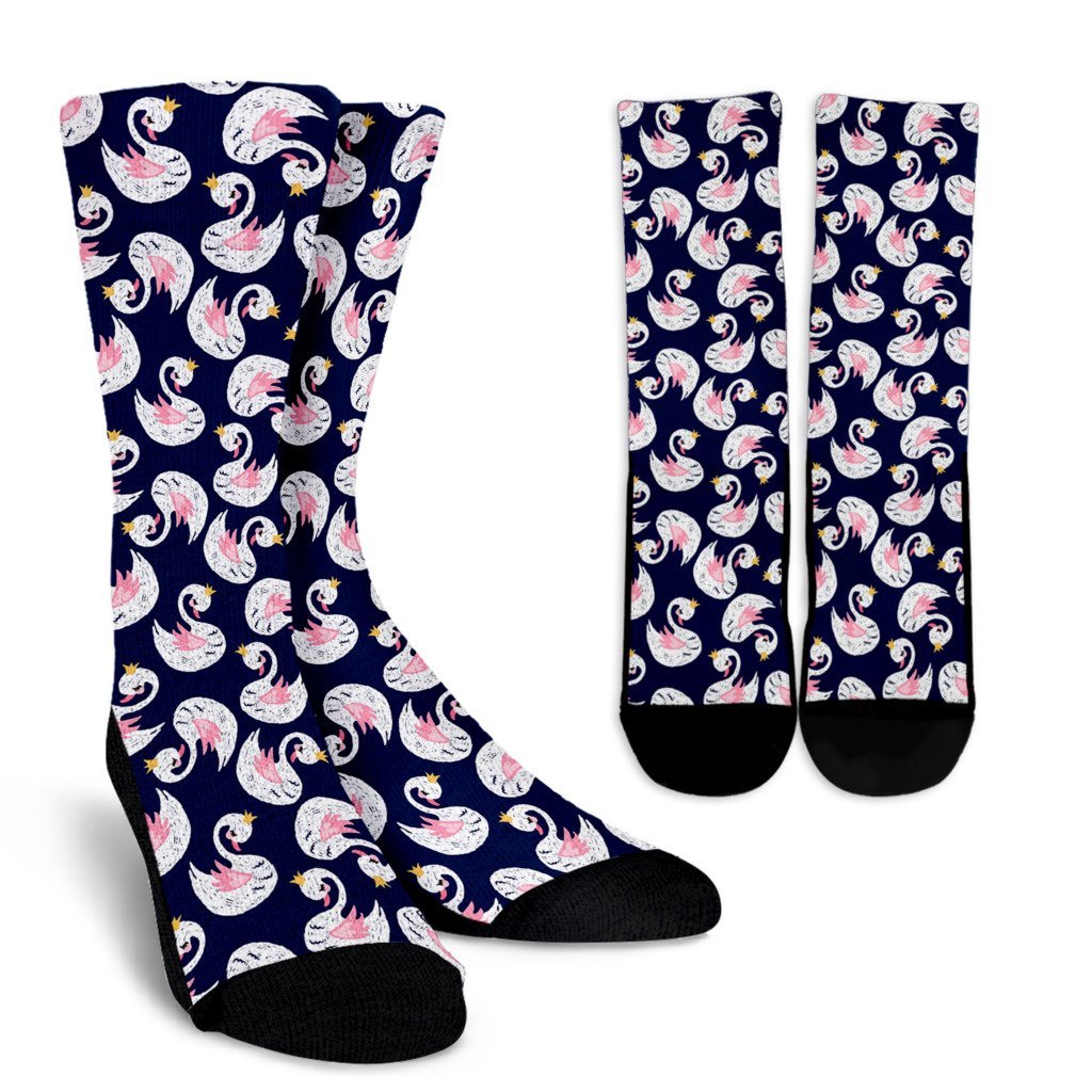 Queen Swan Pattern Print Unisex Crew Socks-grizzshop