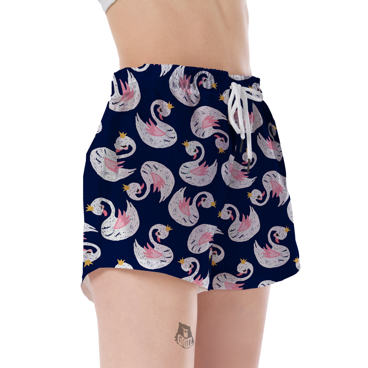 Queen Swan Pattern Print Women's Shorts-grizzshop