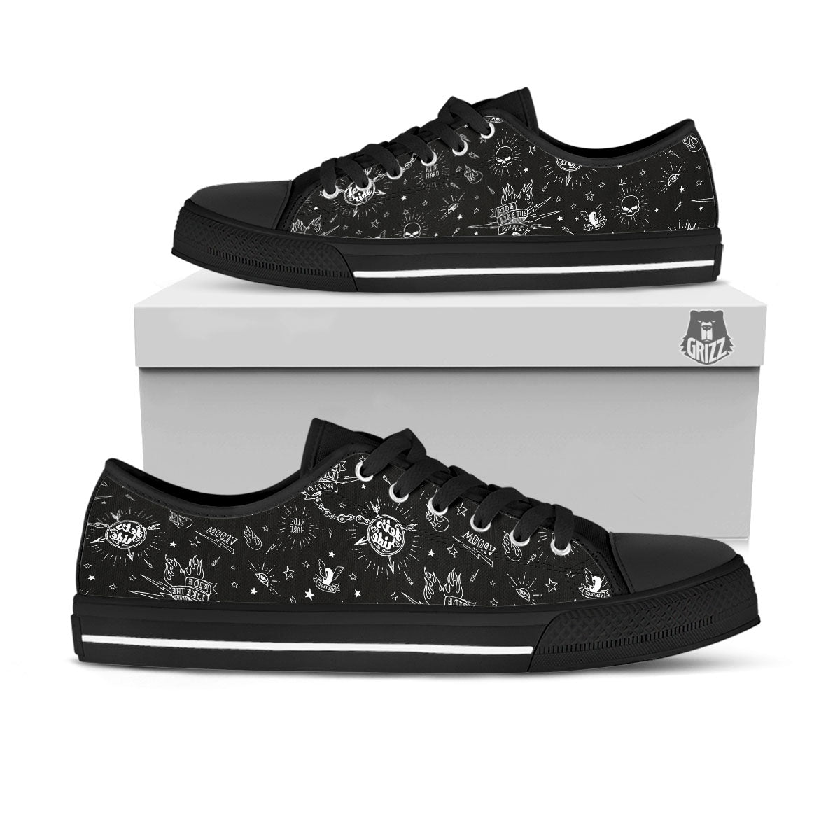 Quote Motorcycle Print Pattern Black Low Top Shoes-grizzshop