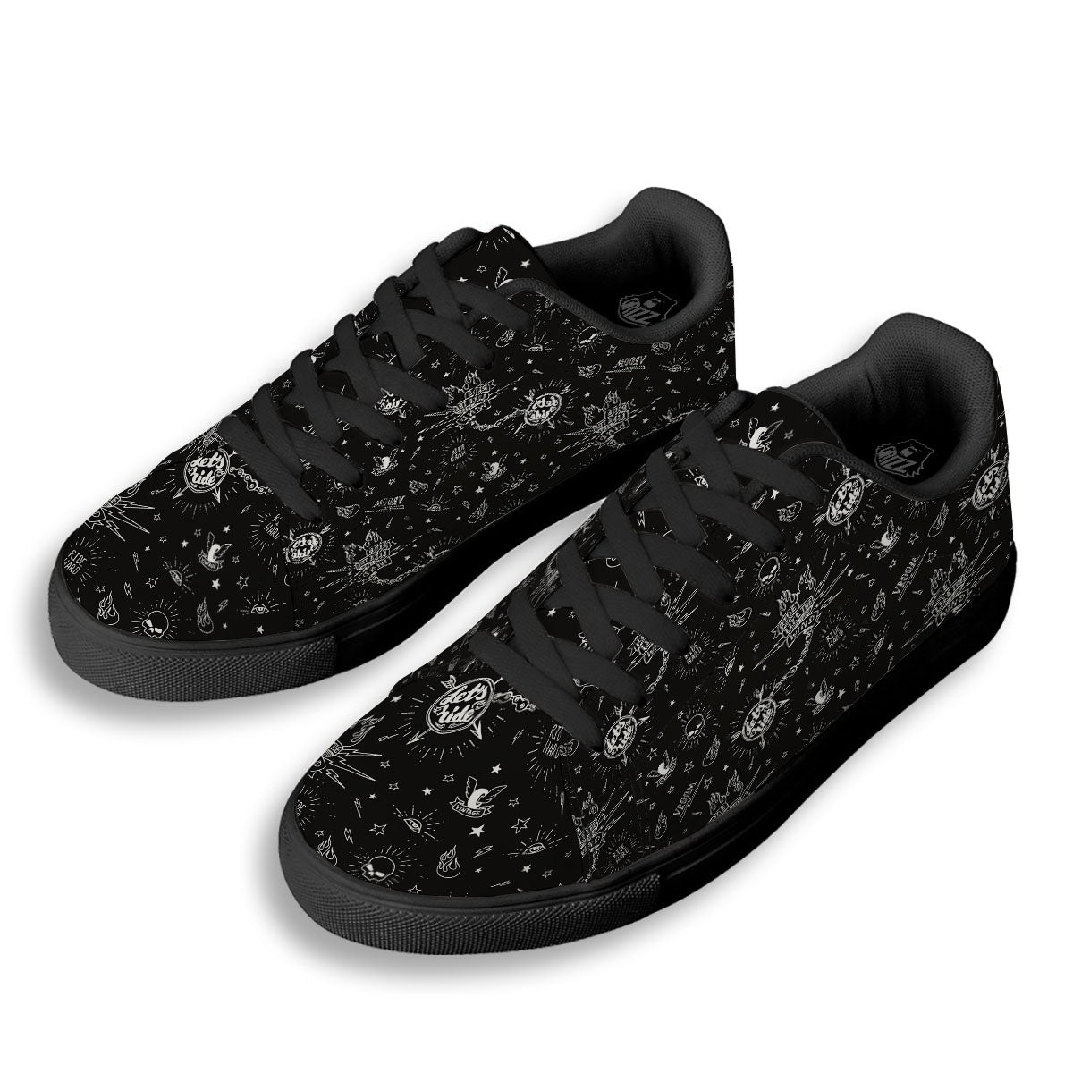 Quote Motorcycle Print Pattern Black Low Top Sneakers-grizzshop