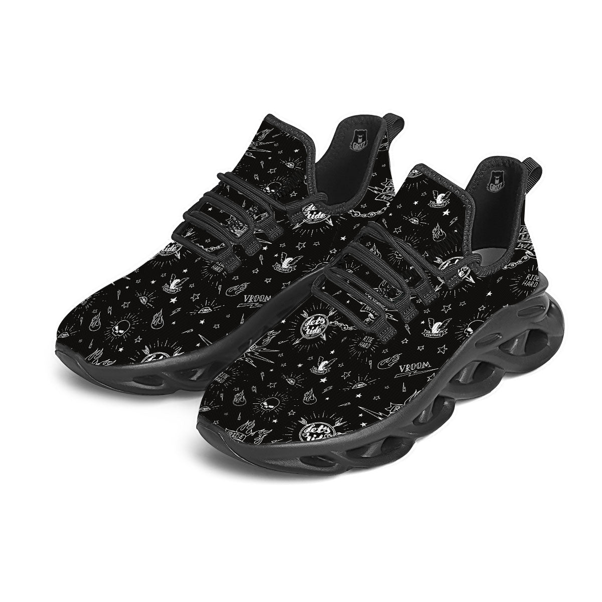 Quote Motorcycle Print Pattern Black Running Shoes-grizzshop