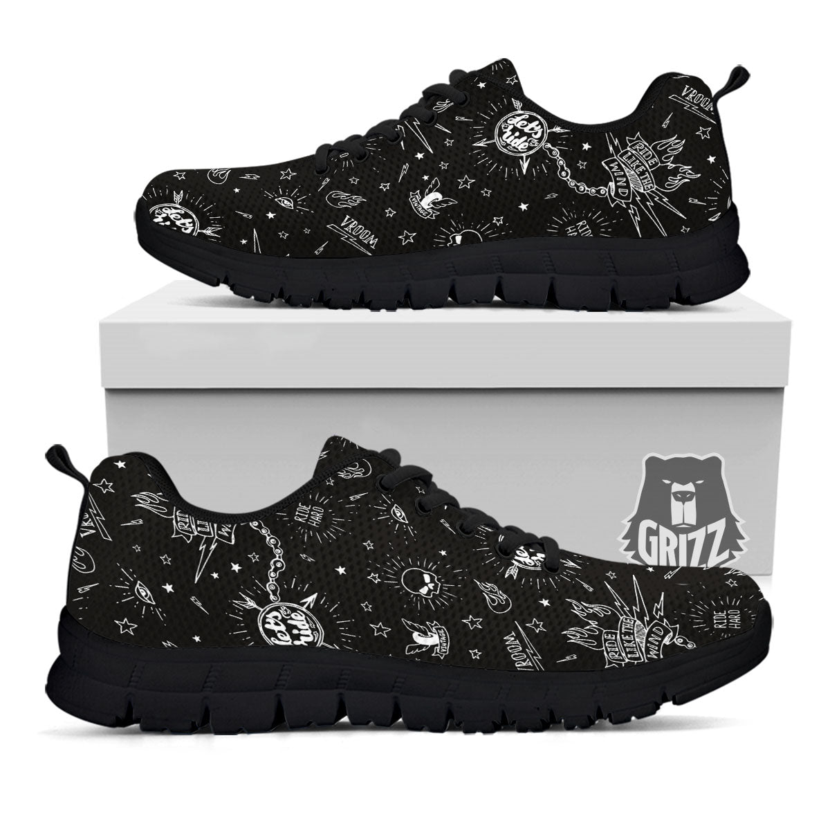 Quote Motorcycle Print Pattern Black Sneaker-grizzshop