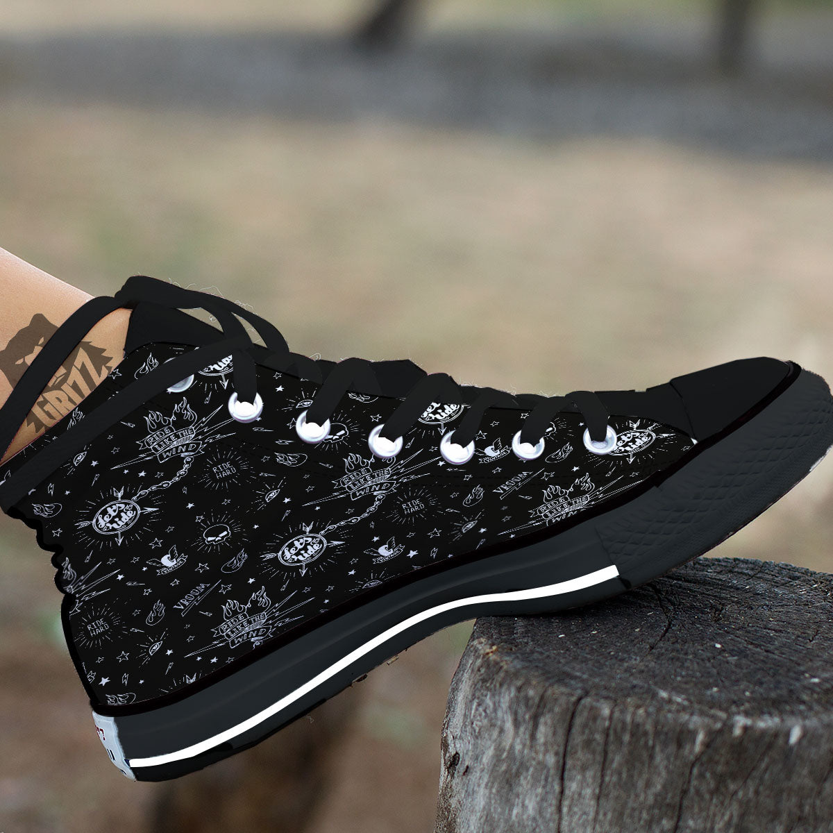 Quote Motorcycle Print Pattern High Top Shoes-grizzshop