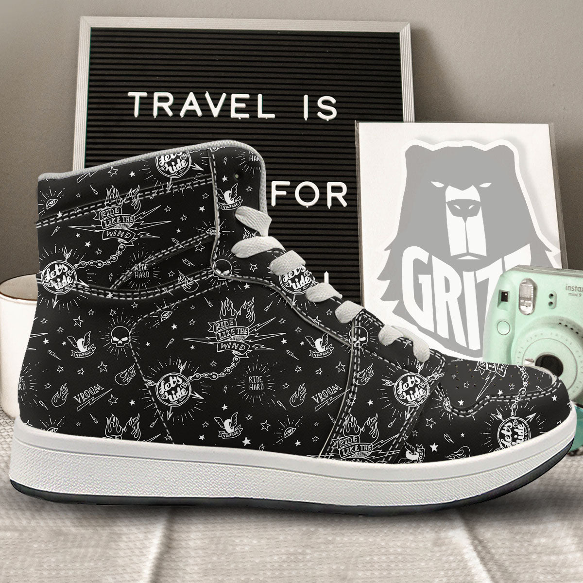 Quote Motorcycle Print Pattern High Top Sneakers-grizzshop