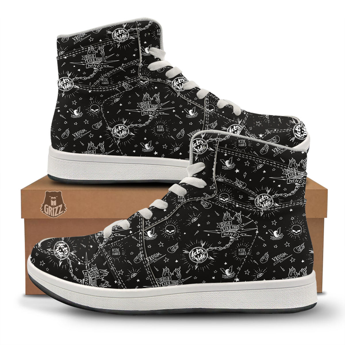 Quote Motorcycle Print Pattern High Top Sneakers-grizzshop