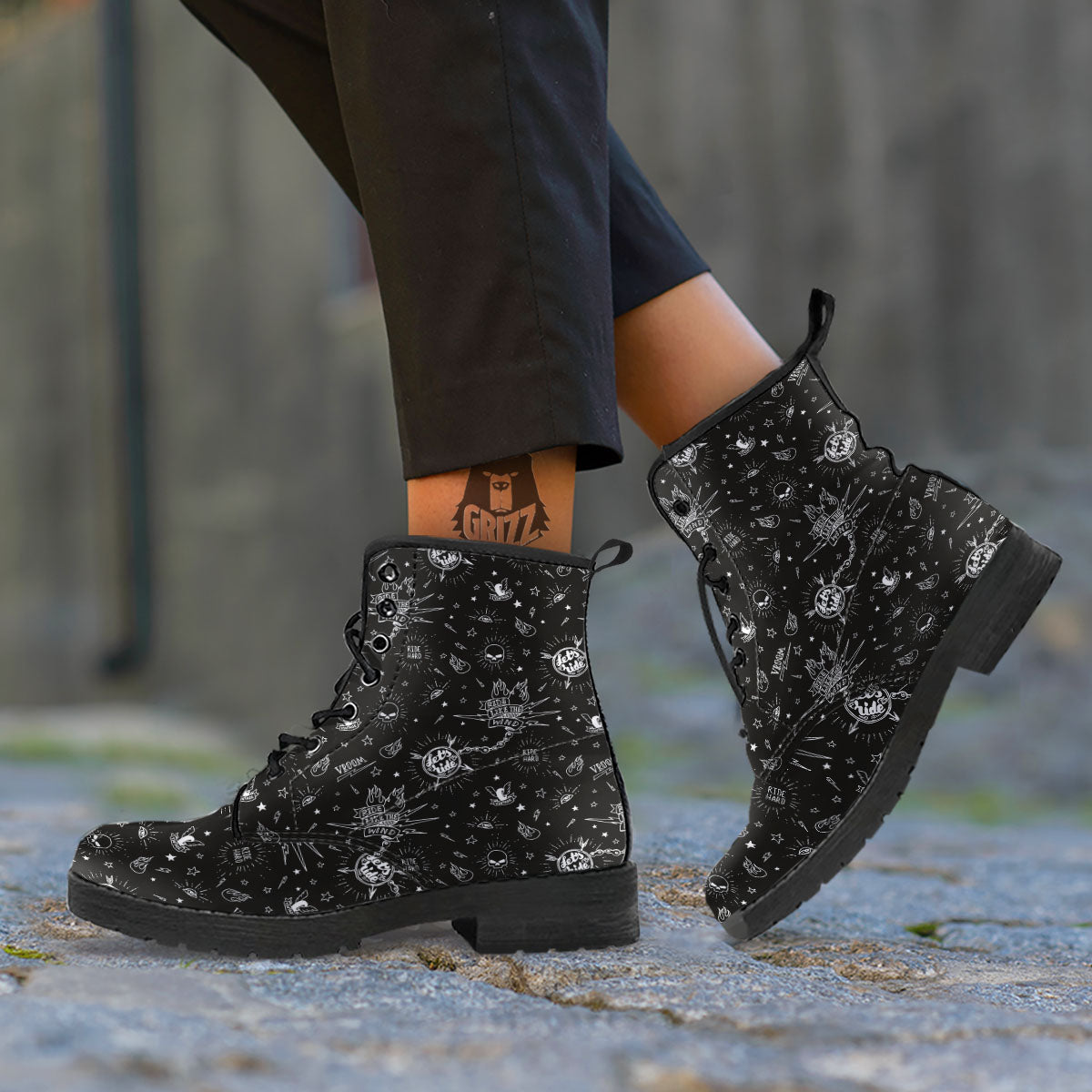 Quote Motorcycle Print Pattern Leather Boots-grizzshop
