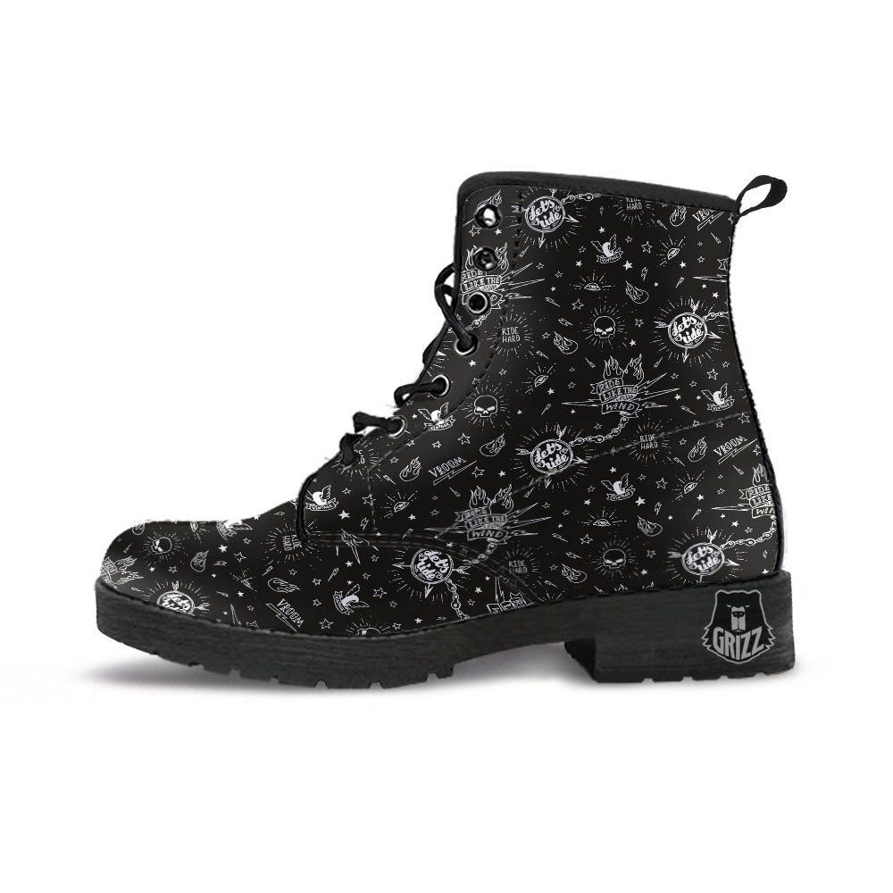 Quote Motorcycle Print Pattern Leather Boots-grizzshop