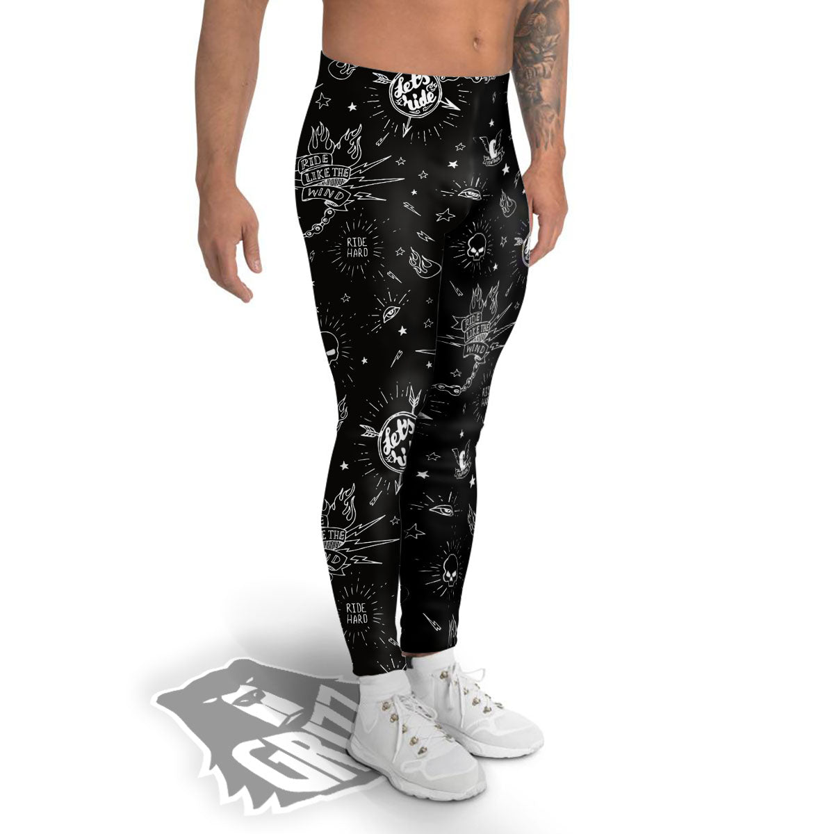 Quote Motorcycle Print Pattern Men's Leggings-grizzshop
