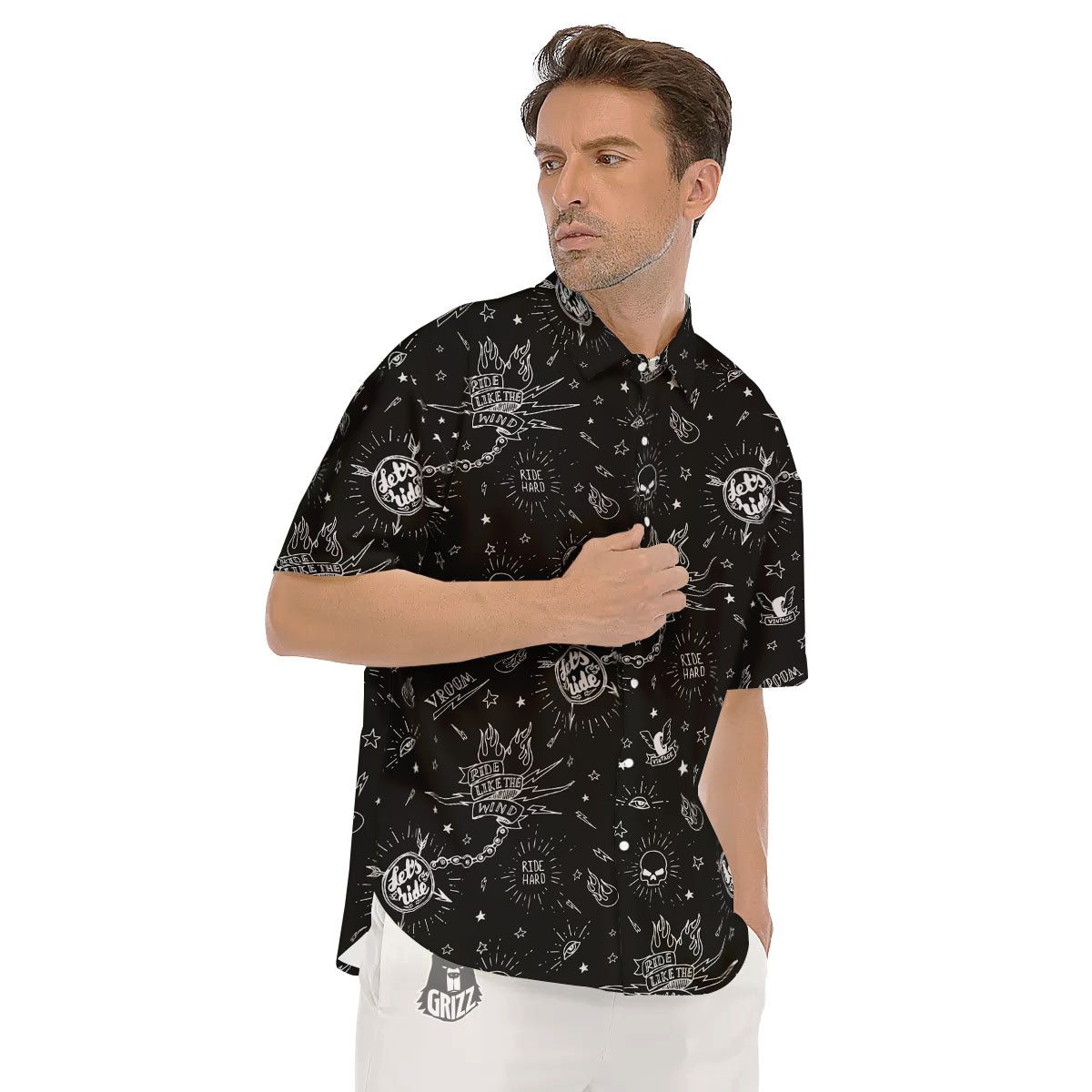 Quote Motorcycle Print Pattern Men's Short Sleeve Shirts-grizzshop