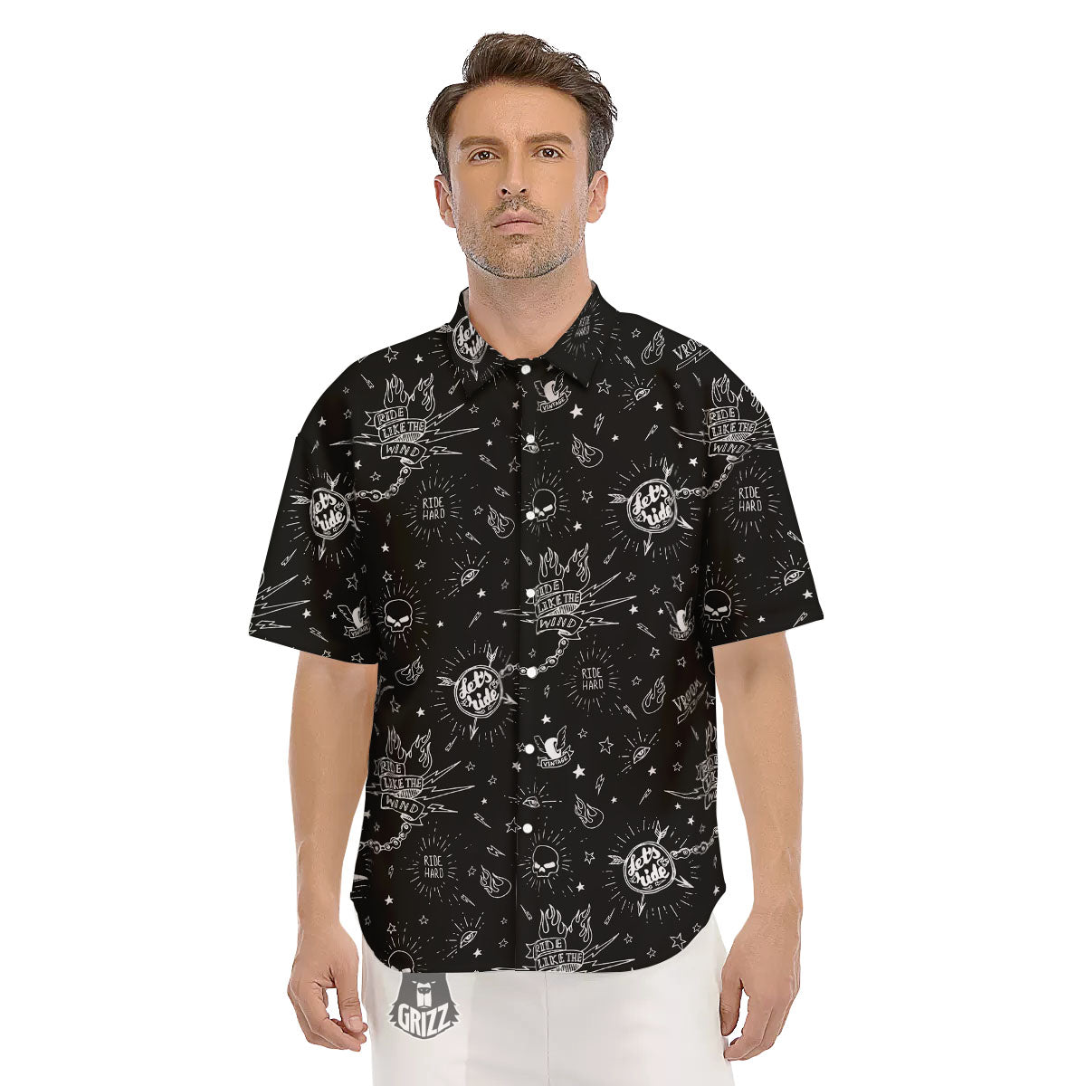 Quote Motorcycle Print Pattern Men's Short Sleeve Shirts-grizzshop