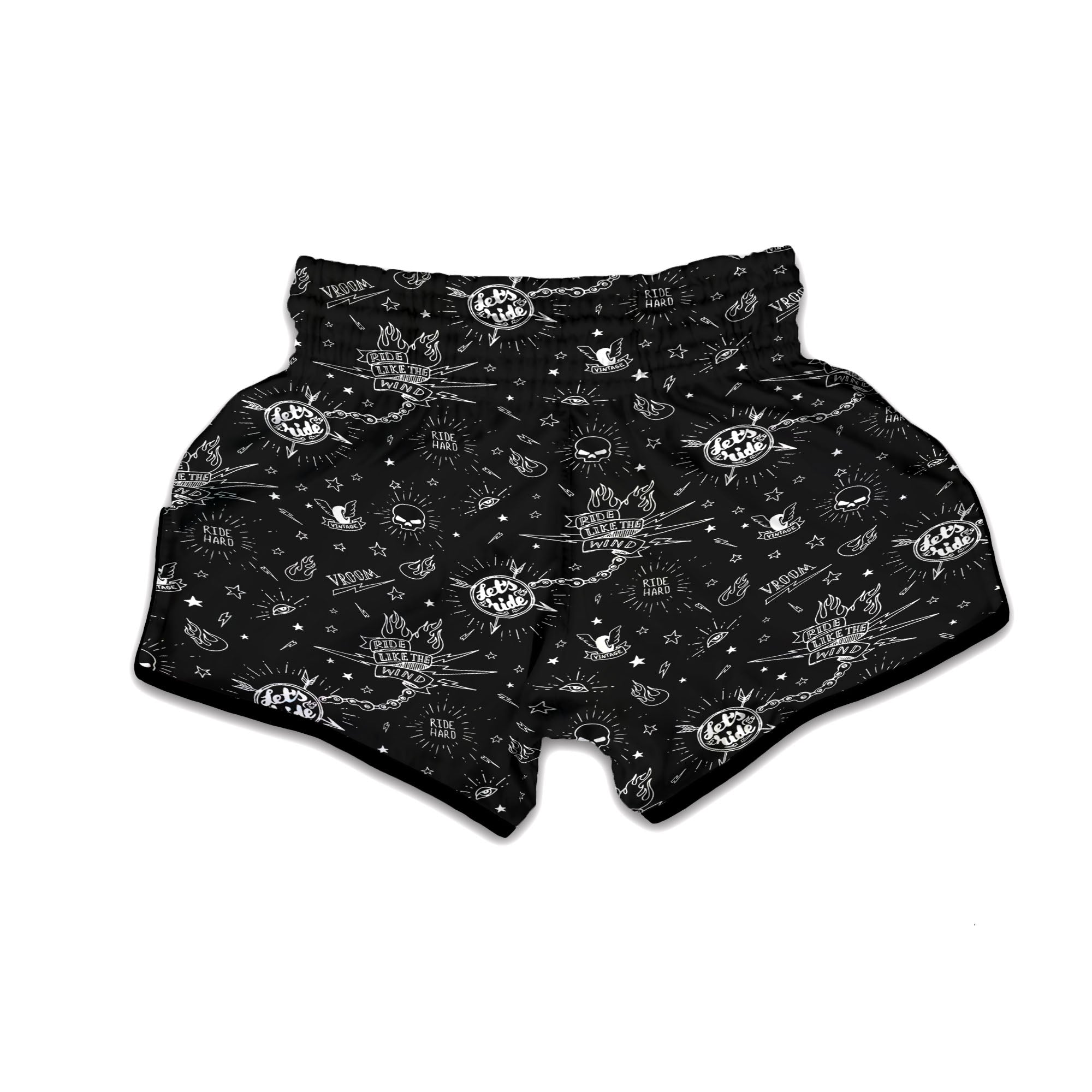 Quote Motorcycle Print Pattern Muay Thai Boxing Shorts-grizzshop