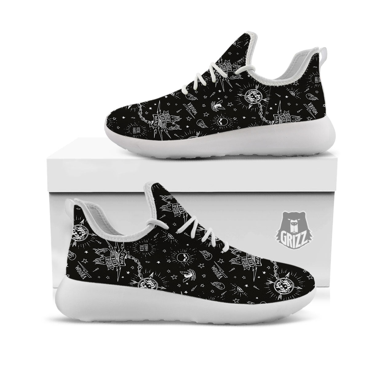 Quote Motorcycle Print Pattern White Athletic Shoes-grizzshop