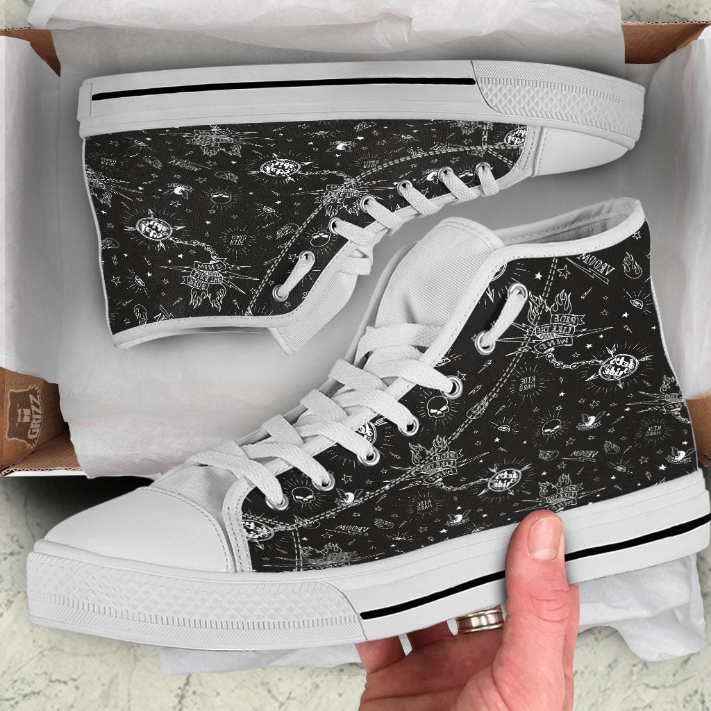 Quote Motorcycle Print Pattern White High Top Shoes-grizzshop