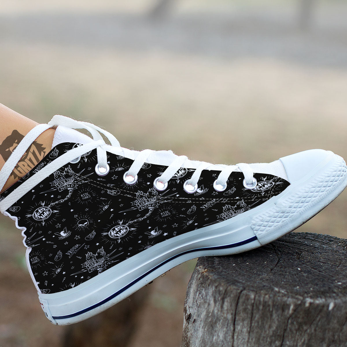 Quote Motorcycle Print Pattern White High Top Shoes-grizzshop