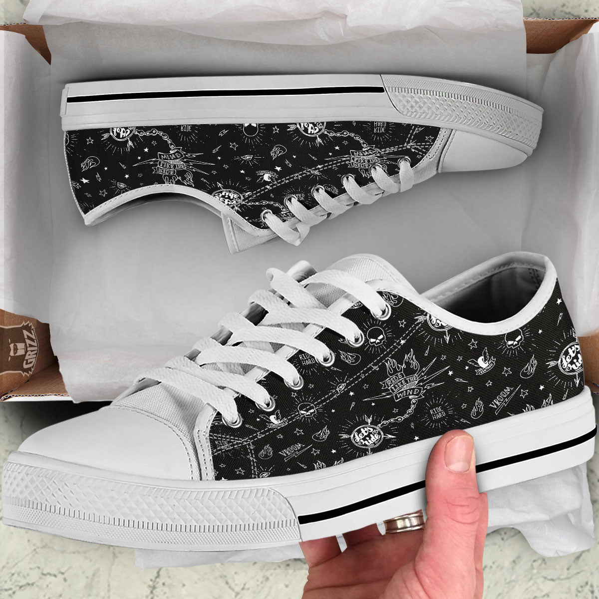 Quote Motorcycle Print Pattern White Low Top Shoes-grizzshop